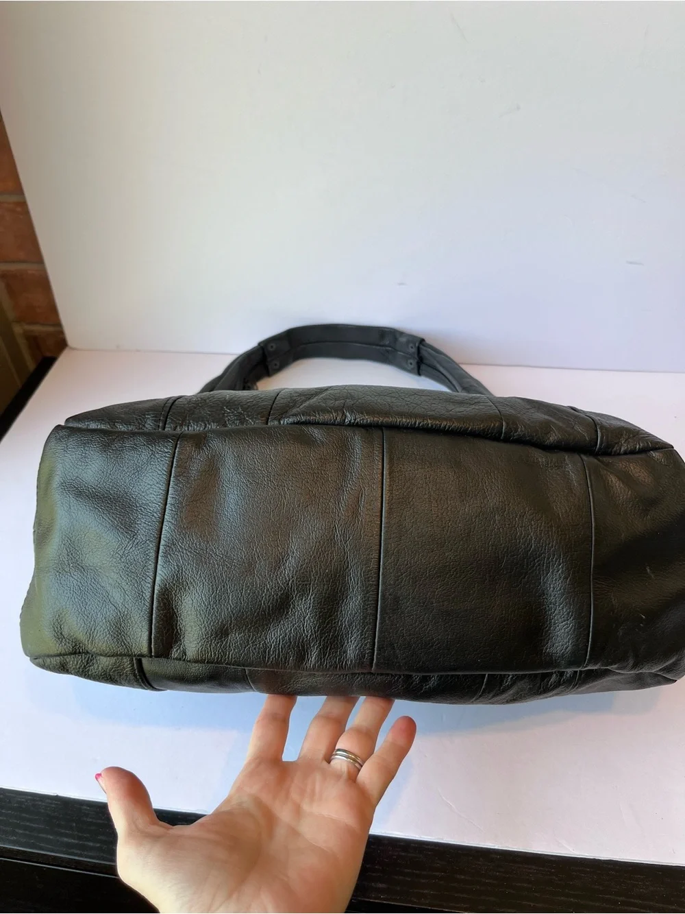 Vintage Patchwork Black Leather Hobo Bag Made in Mexico Shoulder Bag